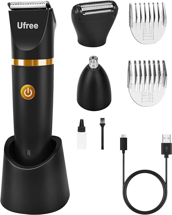 Ufree Body Hair Trimmer for Men, Manscape Ball Pubic Hair Trimmer, 3 in 1 Men Grooming Kit for Groin, Waterproof Body Electric Shaver Razor, Replaceable Ceramic Blade, Gifts for Men, Black