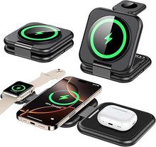Load image into Gallery viewer, 3 in 1 Charging Station for Apple Multiple Devices-Magnetic Wireless Travel Charging Station for iPhone 16 15 14 13 12 Series,Foldable Mag-Safe Charger Pad for Apple Watch,for Airpods Pro,Green
