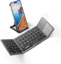 Load image into Gallery viewer, Samsers Foldable Bluetooth Keyboard with Touchpad Portable Wireless Keyboard with Stand Holder, Rechargeable Full Size Ultra Slim Pocket Folding Keyboard for Android Windows iOS Tablet &amp; Laptop-Gray
