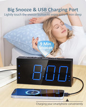 Load image into Gallery viewer, Loud Alarm Clock with Bed Shaker, Vibrating Alarm Clock for Heavy Sleepers Hearing Impaired Deaf Teens, Dual Alarm Clock with 7.5’’ Large LED Display, USB Charger, Dimmer, Snooze &amp; Battery Backup
