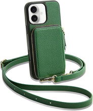 Load image into Gallery viewer, ZVE for iPhone 16 Wallet Case, Leather Crossbody Phone Purse Case with Card Holder, Protective Flip Case for iPhone 16 6.1&quot; Dark Green
