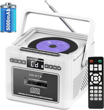 Load image into Gallery viewer, Boombox CD Player,CD Cassette Player Combo with Bluetooth,5w HiFi Speakers,Built-in 5000 Rechargeable Battery,FM Radio,Tape Recording,Remote Control,USB/AUX/Micro SD/3.5mm Headphone for Home
