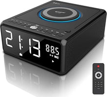 Load image into Gallery viewer, Gelielim Boombox CD Player Alarm Clock, Digital FM Radio, Bluetooth CD Player with Remote, 10W Wireless Charging, Headphone Jack,USB &amp; AUX Ports, Dimmable LED Display, Small CD Players for Home
