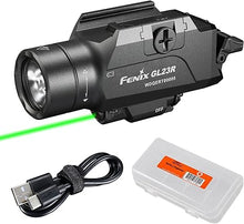 Load image into Gallery viewer, Fenix GL23R 1200 Lumen Rail Mounted Tactical Flashlight, USB-C Rechargeable, Compatible with 1913 or GL Rail with Green Beam and Lumentac Organizer
