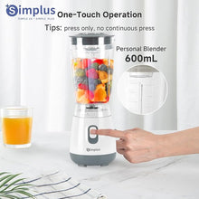 Load image into Gallery viewer, SIMPLUS Personal Blender for Kitchen, 20 Oz BPA-Free Travel Portable Blender Cup for Shakes and Smoothies, Protein Drinks, Baby Food, 300 Watts Blender &amp; Food Processor, Stainless Steel Cutter, White
