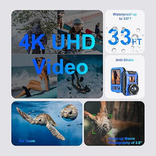 Load image into Gallery viewer, Digital Camera - 4K 56MP 33FT UHD Underwater Camera for Snorkeling with 32GB Card Dual-Screen Compact Waterproof Dustproof Floatable Camera - Autofocus Point and Shoot Digital Camera 1500mAh Battery
