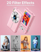 Load image into Gallery viewer, Digital Camera, FHD 1080P Kids Camera with 32GB SD Card 16X Digital Zoom Portable Small Camera, Compact Point and Shoot Camera Mini Digital Camera for Kids Teens Boys Girls Students Seniors - Pink
