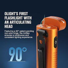 Load image into Gallery viewer, OLIGHT Arkflex Adjustable Right Angle Flashlight, 1000 Lumens Rechargeable Handheld Flashlights, Two-Way Pocket Clip EDC Light with an 0-90°Articulating Head for Working, Outdoors, Repairing (Orange)
