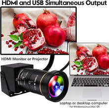 Load image into Gallery viewer, ELP 4K USB HDMI USB Camera Manual Zoom Webcam Variable Focus PC Camera Mini Close-up Camera for Computer H.264 Telescope USB Security Camera 8mp IMX415 Industrial CCTV Camera (5-50mm 10X Zoom Lens)
