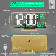 Load image into Gallery viewer, KOSUMOSU Desk Clock for Bedroom Accessories 6.7in Gold Digital Alarm Clock with Dimming,12/24h, Date, Day of Week, Temp, LED Clock, Modern Digital Calendar Clocks for Living Room Essentials
