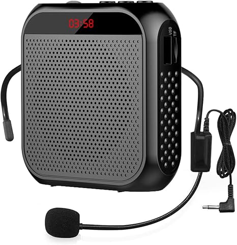 Portable Voice Amplifier with Wired Microphone Headset Rechargeable PA System Speaker Personal Microphone Speech Amplifier Power Amplifiers Loudspeaker for Teachers/Metting/Tour Guide (Black)