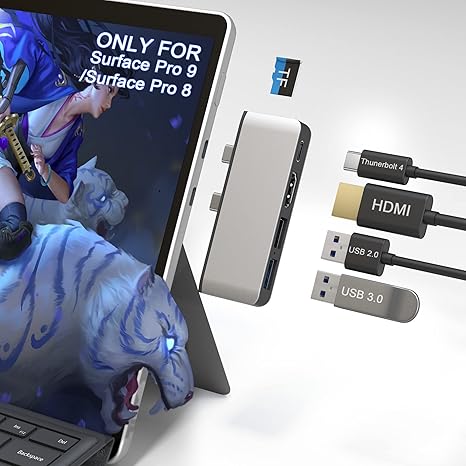 Surface Pro 8 Adapter, Surface Pro 8 Docking Station with 4K HDMI+USB-C Thunderbolt 4 (Display+Data+PD 100W)+USB 3.0/2.0+TF Card Slot, Triple Display USB C Hub for Surface Pro 8