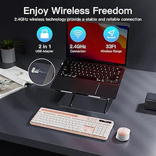 Load image into Gallery viewer, Wireless Keyboard and Mouse Combo, Soueto 2.4G Full-Sized Computer Keyboard with Phone Tablet Holder, 22 Multimedia Shortcuts, Numeric Keypad, 6 Button Silent Mouse for Windows, Mac (Pink)
