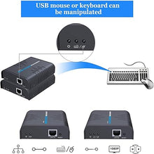 Load image into Gallery viewer, AGPTEK USB HDMI KVM Extender Over Single Cat 5/5E/6/7 Ethernet Cable- Signal Extension Up to 120m/365Ft- USB Keyboard Mouse Support- Adapter for Residential/Commercial Use
