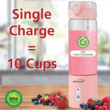 Load image into Gallery viewer, BRENTWOOD RJB-100PK Portable Battery-Operated USB-Chargeable Glass Blender, 17 oz, Pink
