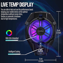 Load image into Gallery viewer, TRILINK Phone Cooler with Rechargeable Battery, Phone Cooling Fan for Gaming Fit All Types of iPhone Android Smartphones, Mobile Phone Radiator with LED Temperature Display/Universal Clamp/RGB LEDS
