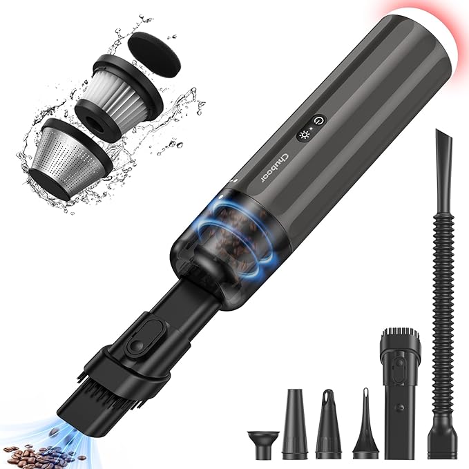 Chuboor Handheld Vacuum, 16000PA Powerful Car Vacuum Cleaner High Power Cordless Rechargeable, Portable Mini Vacuum with LED SOS Light, Small Hand Held Vacuuming, Dust Busters(P16-Elegant Black)