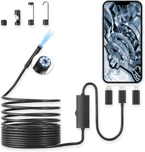 Load image into Gallery viewer, Endoscope Camera with Light, 1920P HD Borescope with 8 Adjustable LED Lights, 10ft Semi-Rigid Snake Cable, 7.9mm IP68 Waterproof Industrial Inspection Camera Compatible for Android, iPhone, iPad
