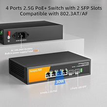 Load image into Gallery viewer, 6 Port 2.5G PoE Switch Unmanaged, 4 x 2.5G Base-T PoE Ports @72W, 2 x 10G SFP, IEEE802.3af/at, Metal Housing Fanless Desktop or Wall Mount

