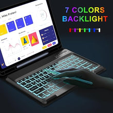 Load image into Gallery viewer, Samsung Galaxy Tab S9 Plus/S9 FE Plus 12.4” Keyboard Case | 7 Color Backlit | Detachable Wireless Bluetooth Keyboard | S Pen Holder | Smart Folio Cover for Tab S9+/S9fe+ SM-X810/X816B/X818U/X610/X616B
