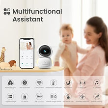 Load image into Gallery viewer, BondFree Baby Monitor with Camera and Audio 2K, RGB Night Light, Baby Monitor WiFi Smartphone 2.4Ghz 5Ghz for Nursery, Scan Code Bluetooth Connection, 355° Rotation, Compatible with Alexa Google Home
