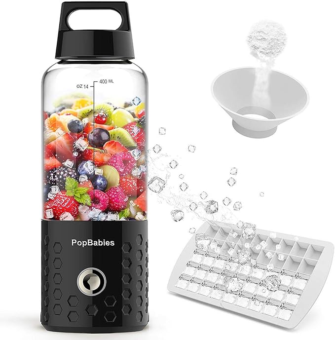 PopBabies Portable Blender, Personal Blender for Shakes and Smoothies with rechargeable USB blender cup, Black