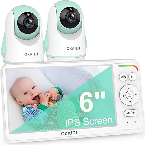 Baby Monitor with 6'' IPS Split-Screen, Video Baby Monitor with 2 Cameras and Audio, Baby Camera Monitor with 30-Hour Battery, ECO, 2-Way Talk, Night Vision, 1000ft, Travel Baby Monitor No WiFi