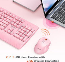 Load image into Gallery viewer, MEETION Wireless Keyboard and Mouse, Computer Keyboard Mouse, 3 DPI Adjustable USB A and USB C Adapter Full-Sized Cordless Keyboard and Mouse, Wrist Rest for PC/Computer/Laptop/Windows/Mac, Pink
