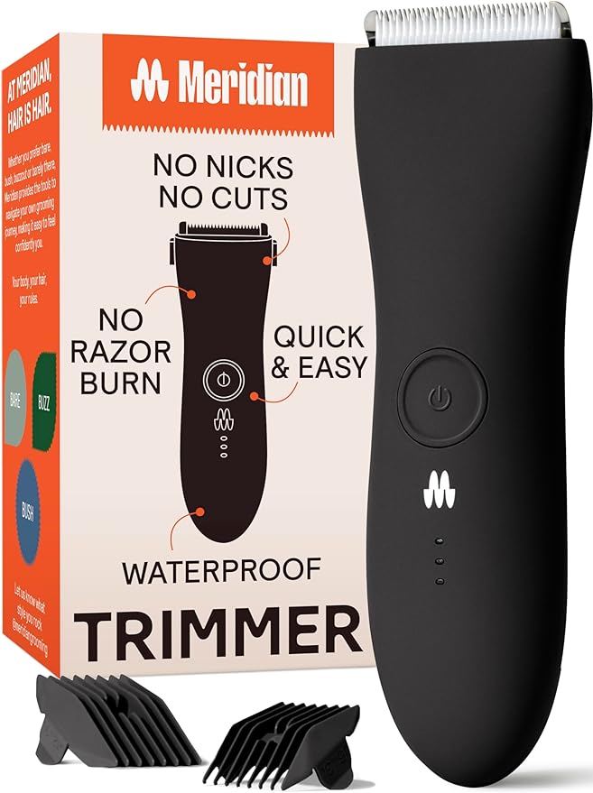 MERIDIAN Body Hair Trimmer for Men Manscape, Ball Trimmer Men, No Nick, No Cut, No Razor Burn Pubic, Groin and Body Shaver - Waterproof & Rechargeable Electric Full Body Groomer - Onyx
