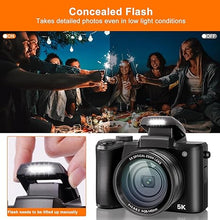 Load image into Gallery viewer, 5K Digital Camera 5X Optical Zoom Cameras for Photography, 64MP Front and Rear Dual Cameras Vlogging Camera for YouTube Video with 3.2&quot; IPS Touchscreen, 6-Axis Stabilization, 64G TF Card, 2 Batteries
