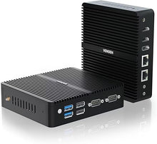 Load image into Gallery viewer, VENOEN Fanless Mini PC Win 11 Pro Industrial PC 12th Gen in-tel J6412 Processor, 8G DDR4 256G M.2 SSD Office Home Industrial Mini Computer, 2xHD+DP Triple Display/2xLan/2xRS232 COM/WiFi/BT 4.2
