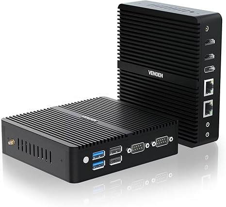 VENOEN Fanless Mini PC Win 11 Pro Industrial PC 12th Gen in-tel J6412 Processor, 8G DDR4 256G M.2 SSD Office Home Industrial Mini Computer, 2xHD+DP Triple Display/2xLan/2xRS232 COM/WiFi/BT 4.2