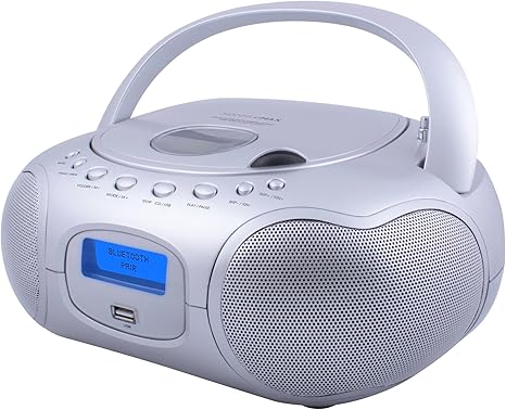 HANNLOMAX HX-309CD Portable CD/MP3 Boombox, AM/FM Radio, Bluetooth, USB Port for MP3 Playback, Aux-in, LCD Display, AC/DC Operated (Silver)