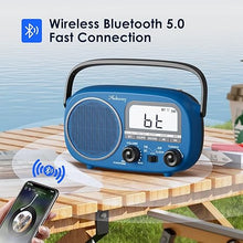 Load image into Gallery viewer, Portable AM FM Rechargeable Radio with Best Reception, Digital Time/Station Display,AC Power or Battery Power Radio with Bluetooth Speaker for Home/Kitchen/Office/Outdoor Blue
