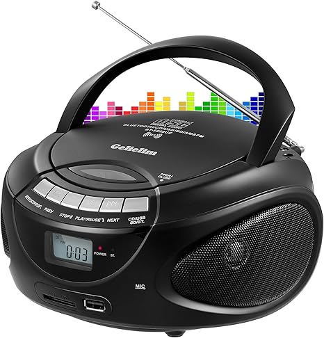 Gelielim CD Player Boombox, AM/FM Radio Stereo, Bluetooth, USB, SD, MMC Drive, Headphone Jack, AC Powered or Battery Operated Portable CD Player Compatible CD-R/RW with Big Speaker