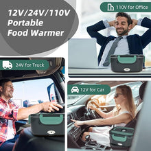 Load image into Gallery viewer, Heated Lunch Box with Heating Time Controller, Automatic Heat Preservation 110V Electric Lunch Box for Home/Office, Portable Food Warmer 12V/24V for Car/Truck with 80W Self Heating
