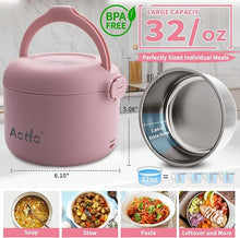 Load image into Gallery viewer, Aotto Electric Lunch Box, 32 oz Portable Food Warmer Heater, Lunch Warmer Portable for Work/Office/Car/Travel 12V/24V/110V 3-in-1, Warming Soup &amp; Meal, Spill-Free, Men &amp; Women&#39;s Gifts, Pink
