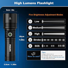 Load image into Gallery viewer, PHILIPS LED Rechargeable Flashlight with Ambient Lamp and Ignition Lens,Tactical Flashlights High Lumens with 2 Colors,Zoomable,5 Modes,Output,Flash Light for Camping Essentials,Outdoor, Home
