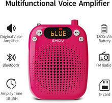 Load image into Gallery viewer, SHIDU Voice Amplifier, 10W Speaker with Microphone Headset Portable Megaphone PA System Support Bluetooth, FM, TF Card, USB Flash Disk for Teachers, Classroom, Tour Guide, Training (Pink)
