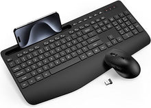 Load image into Gallery viewer, Wireless Keyboard and Mouse Combo - Full-Sized Ergonomic Keyboard with Wrist Rest, Phone Holder, Sleep Mode, Silent 2.4GHz Cordless Keyboard Mouse Combo for Computer, Laptop, PC, Mac, Windows -Trueque
