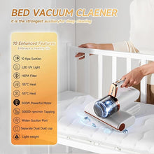 Load image into Gallery viewer, Cordless Mattress Vacuum Cleaner with 10Kpa Suction, 253.7nm UV-C Light &amp; 30000 RPM/Min, 55°C Heat, 500W Powerful Bed Vacuum Cleaner for Dust &amp; Pet Hair
