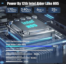 Load image into Gallery viewer, B95 Mini PC Windows 11 Pro, Intel 12th N95(up to 3.40Ghz) 8GB DDR4 256GB PCIE SSD Mini Computers, Mini Desktop PC Support 4K@60Hz Dual HDMI/BT 5.0/ WiFi 5/4xUSB 3.2
