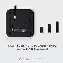 Load image into Gallery viewer, Satechi Mac Mini Hub &amp; Stand with SSD Enclosure for NVME/SATA M.2, Mac Mini Dock with USB C 10Gbps, 3 USB A 5/10Gbps, 2.0 Audio Jack, for Mac Mini M2 /M1, Mac Studio - Silver
