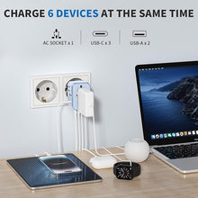 Load image into Gallery viewer, EPICKA Universal Travel Adapter, International Power Plug Adapter with 3 USB-C and 2 USB-A Ports, All-in-One Worldwide Wall Charger for USA EU UK AUS (TA-105C, Blue)
