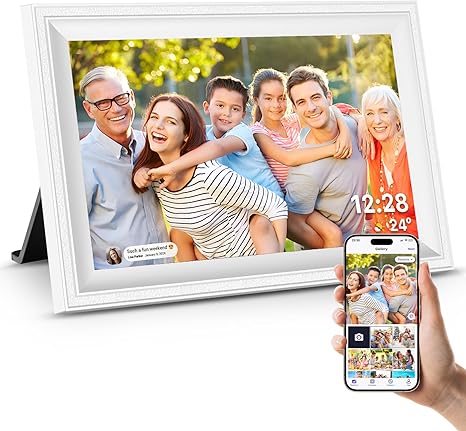 Smart White Digital Picture Frame WiFi Send Photos from Your Phone 16GB Storage 10.1inch 1280x800 IPS Touch Screen Digital Photo Frame Auto-Rotate Wall Mountable Photo Picture Frame Digital