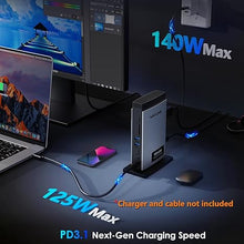 Load image into Gallery viewer, WAVLINK Laptop Docking Station 3 Monitors, 11 in 1 USB C Docking Station with PD3.1 140W Charging, 8K HDMI + Dual 8K Displayport, 5 USB-C/USB-A, SD/TF Slot, Audio/Mic, RJ45 Ethernet for M1/M2/M3/M4
