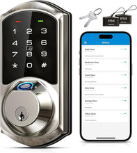 Load image into Gallery viewer, Veise Fingerprint Smart Lock for Front Door, 7-in-1 Keyless Entry Deadbolt with App Control, Electronic Digital Locks with Touchscreen Keypad, Auto Lock, Easy Install, Waterproof, Satin Nickel
