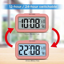 Load image into Gallery viewer, Peakeep Night Light Digital Alarm Clock with Indoor Temperature, Battery Operated Desk Small Clock (Light Salmon Pink)
