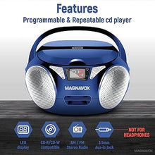 Load image into Gallery viewer, Magnavox MD6924 Portable Top Loading CD Boombox with AM/FM Stereo Radio in Black | CD-R/CD-RW Compatible | LED Display | AUX Port Supported | Programmable CD Player | (Blue)
