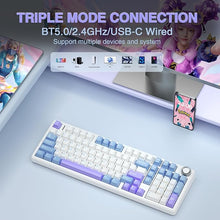 Load image into Gallery viewer, AULA F99 Pro Wireless Mechanical Keyboard with Knob,Tri-Mode BT5.0/USB-C/2.4GHz Hot Swappable Keyboard,Pre-lubed Switches,Gasket Structure,RGB Backlit Computer Gaming Keyboard (White&amp;Blue&amp;Purple)
